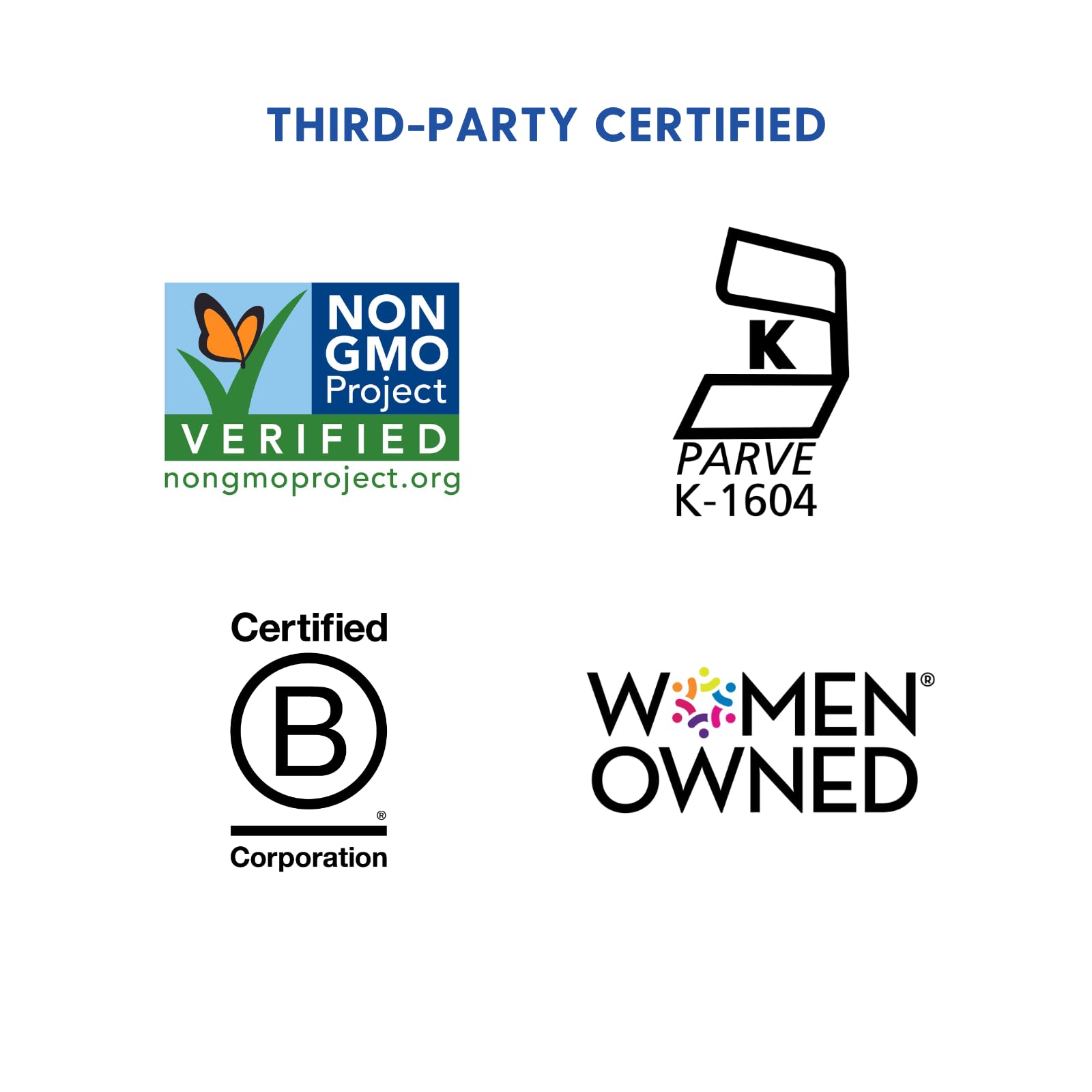 USA-made production with vegan and non-GMO indicators on label