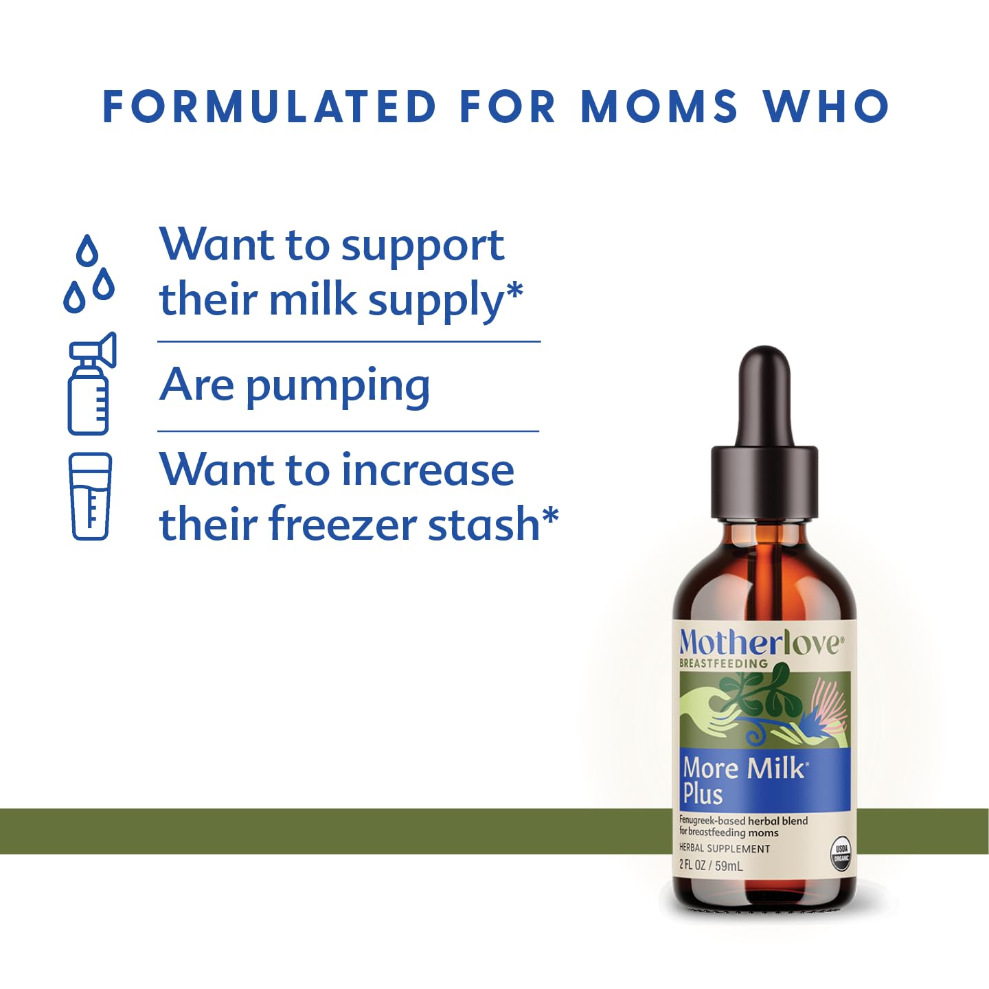 Motherlove More Milk Plus tincture label closeup showing organic herbs and certifications
