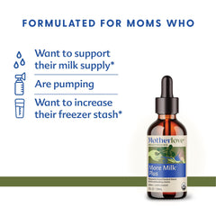 Motherlove More Milk Plus tincture label closeup showing organic herbs and certifications