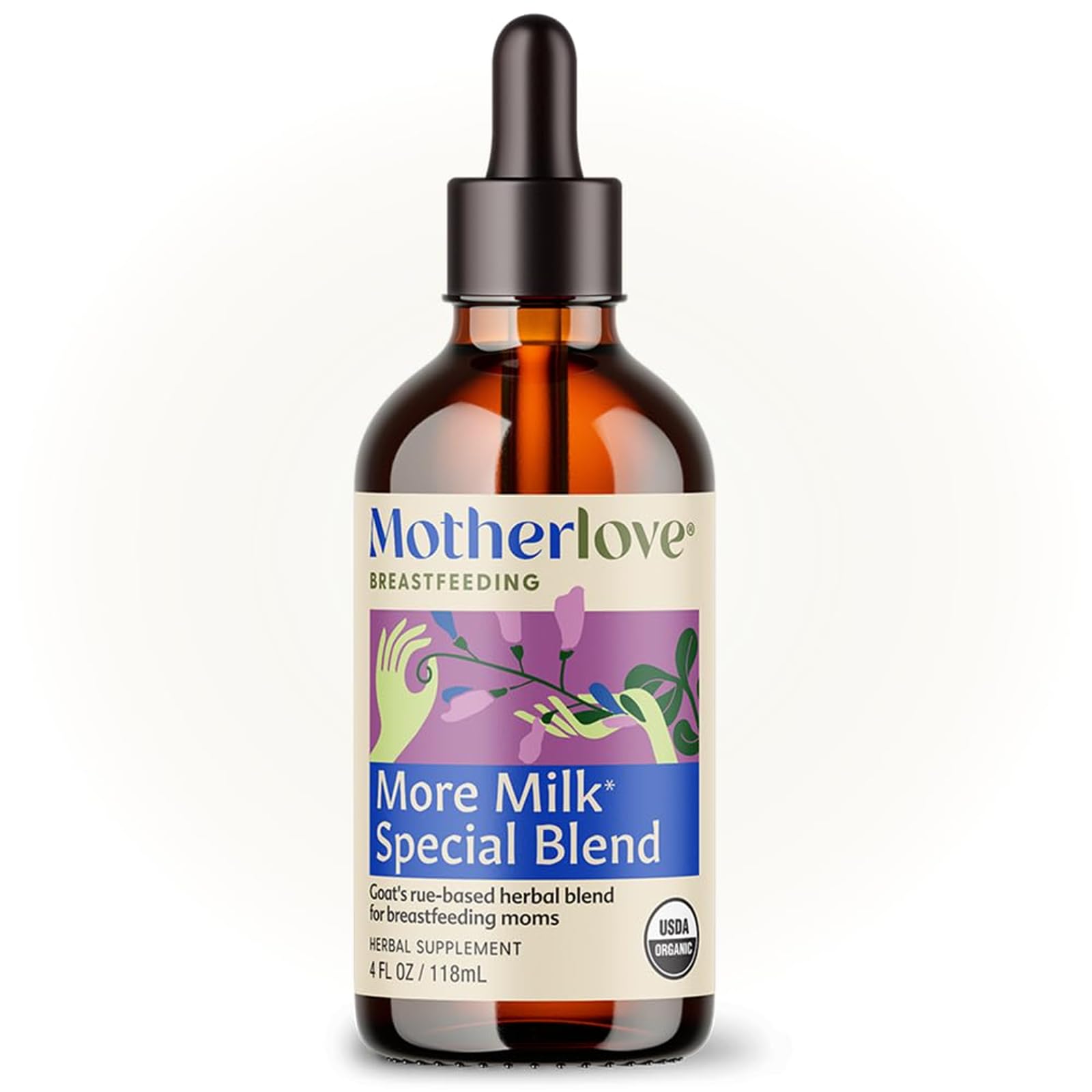 Motherlove More Milk tincture bottle for daily lactation support.