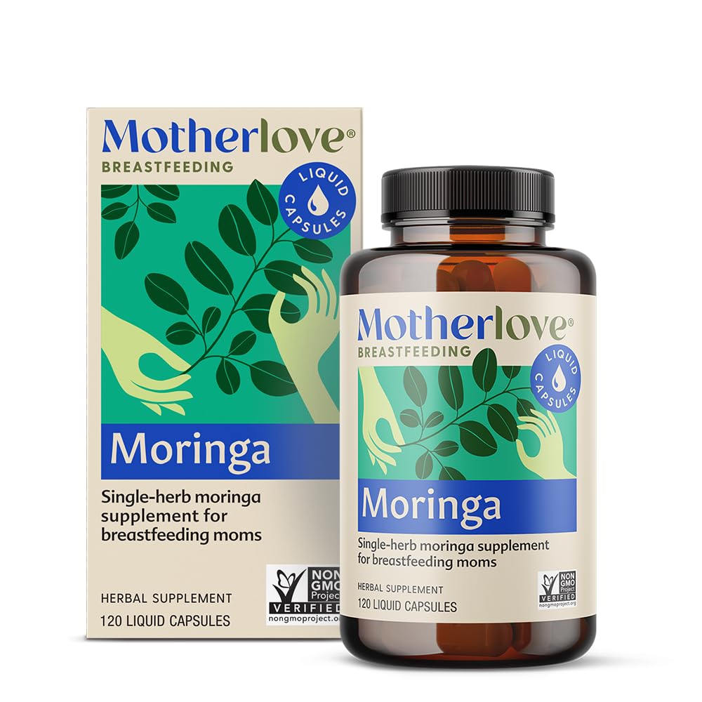 Motherlove Moringa bottle front shows organic lactation formula supporting milk supply.