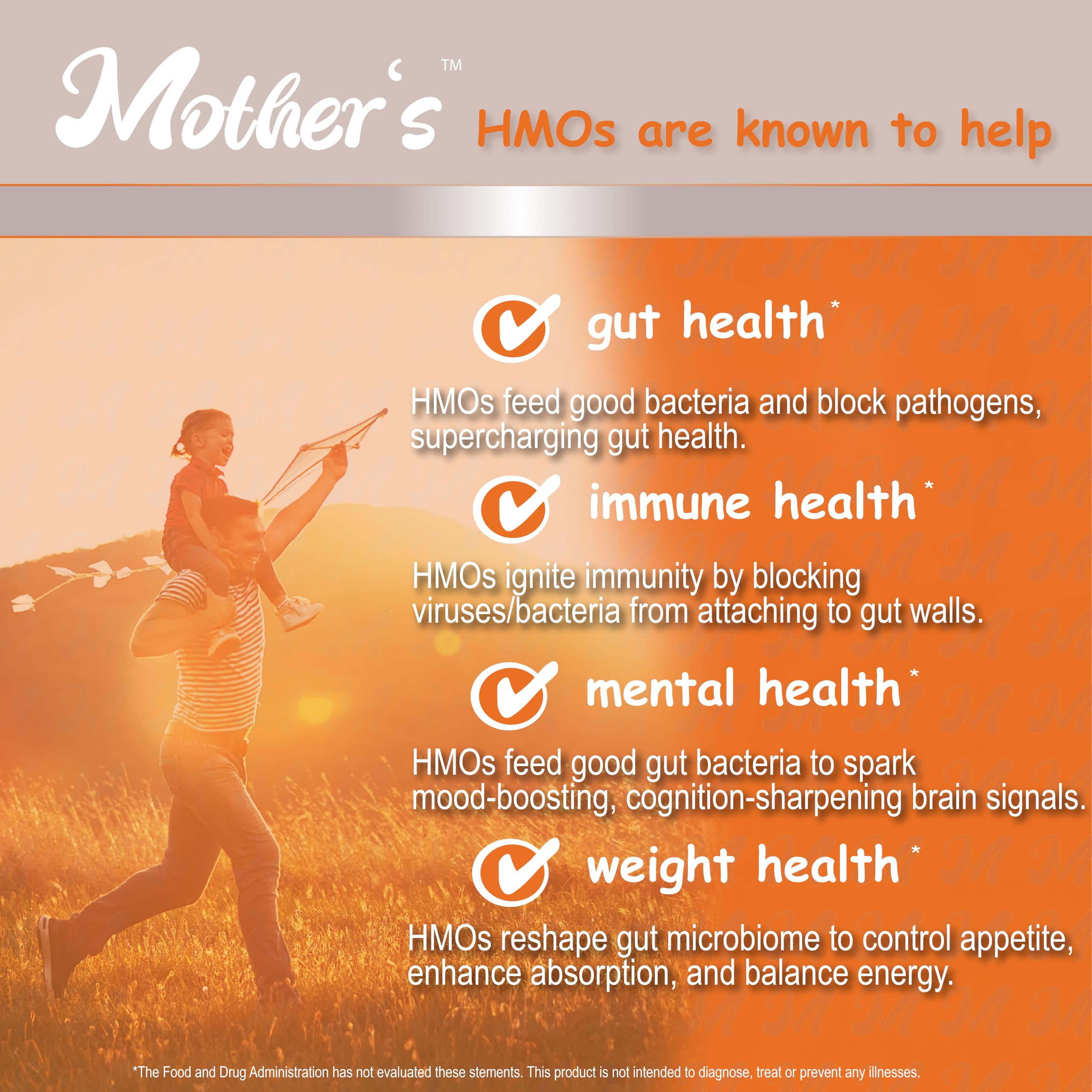 Mother's Prebiotic Supplement HMO bottle closeup highlights vegan formula