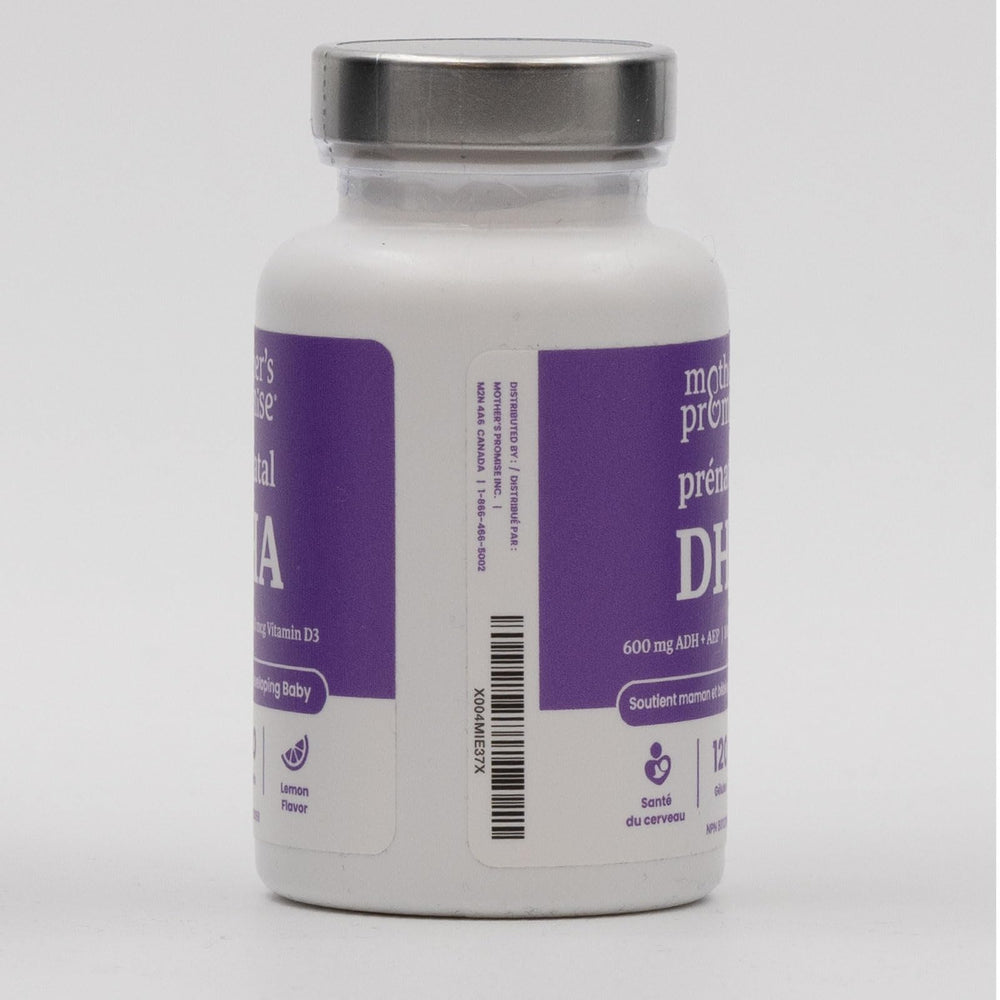 Pregnancy and nursing support packaging with DHA omega-3 details