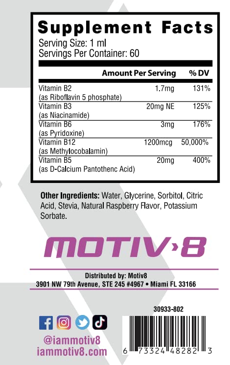 Motiv-8 Essentials Vitamin B-12 Drops dropper dispensing a precise amount.
