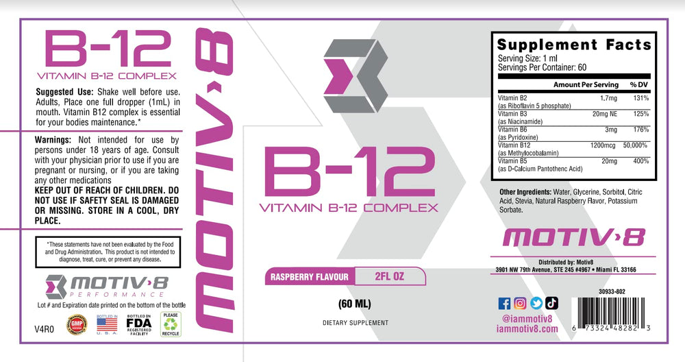 Motiv-8 Essentials Vitamin B-12 Drops under-tongue application for quick absorption.