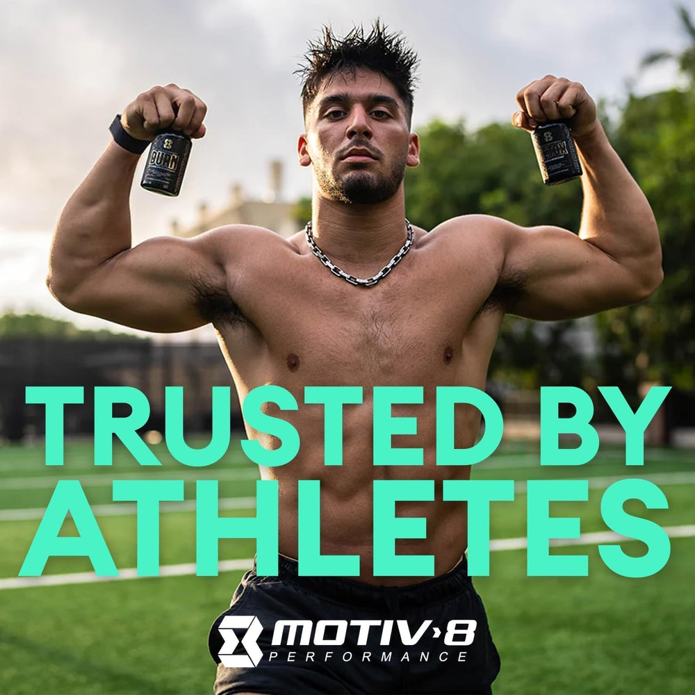 Motiv-8 Pre-Workout Bottle Packaging emphasizes clean design and flavor.