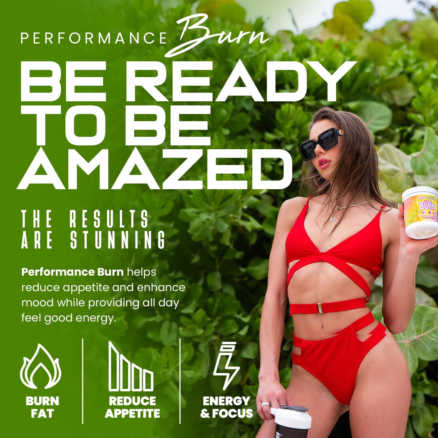 Motiv-8 Pre-Workout label front highlights sugar-free formula and all-day energy.
