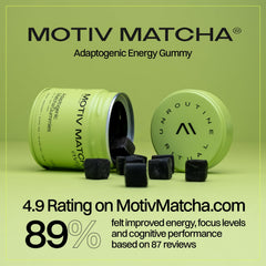 Motiv Matcha gummies close-up showing glossy texture and bright color for focus