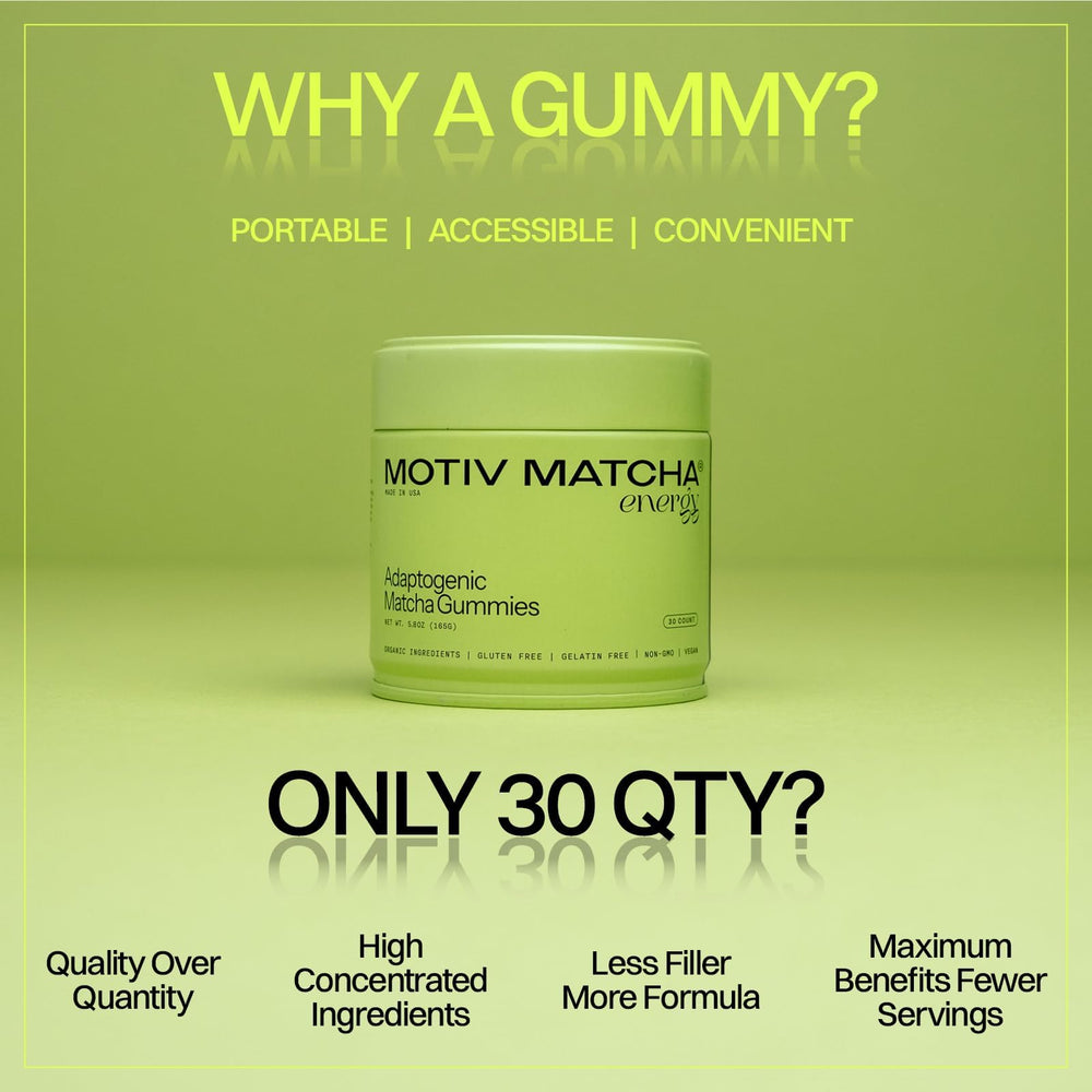Motiv Matcha gummy close-up reveals delicious matcha flavor and smooth texture