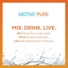 MOTIVE PURE Electrolyte Hydration orange 32oz pump bottle pump-action for fast hydration during workouts.