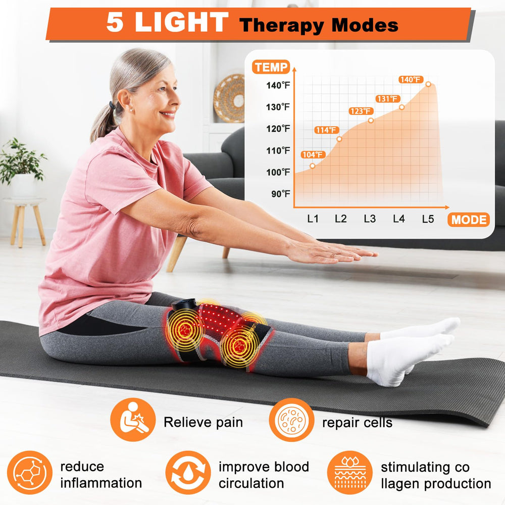 Motusana knee brace with integrated heat for soothing warmth and circulation support.
