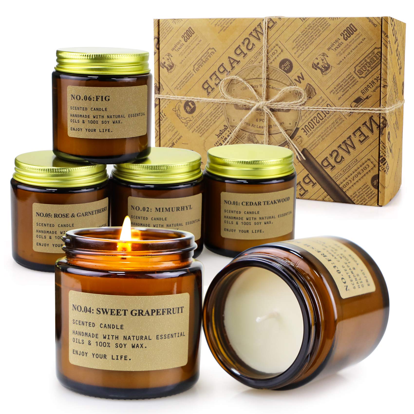 MOULENGGU 6-pack candles in amber jars, gift-ready for home ambiance