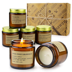 MOULENGGU 6-pack candles in amber jars, gift-ready for home ambiance