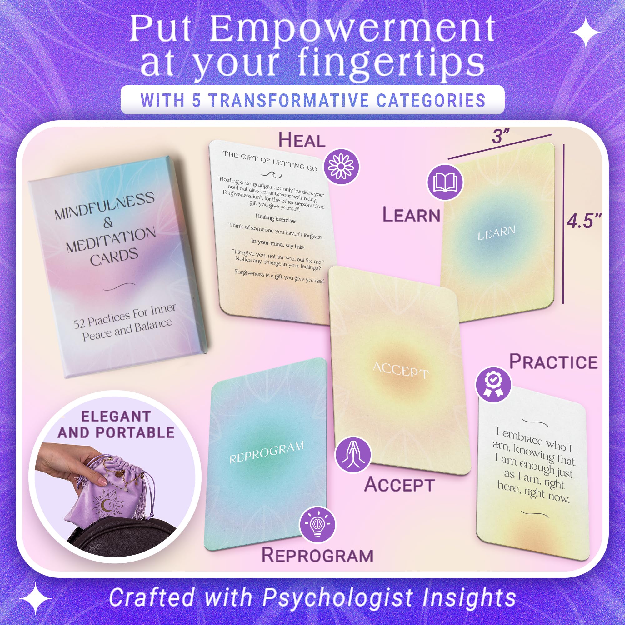 Mouna Mind affirmation card featuring positive prompts for regular self-care routines.