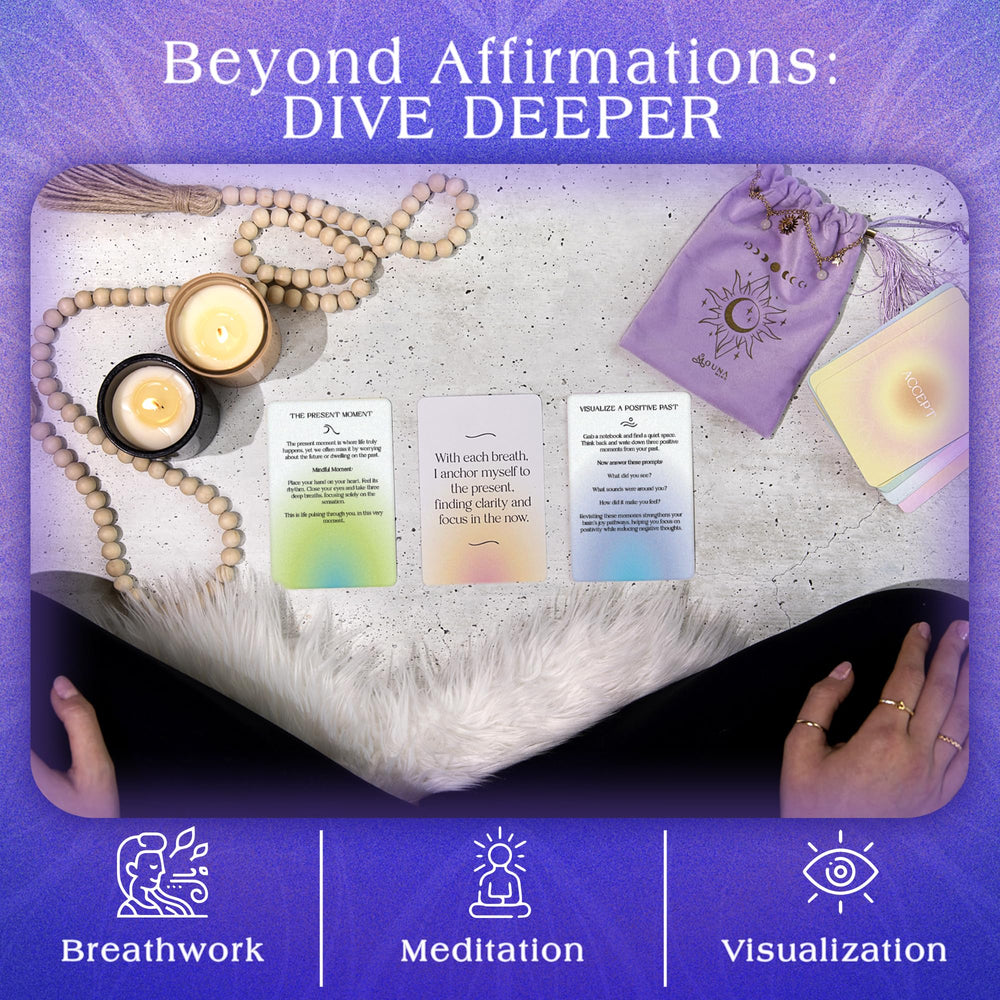 Mouna Mind self-care card stack ready for a quick, calming moment.