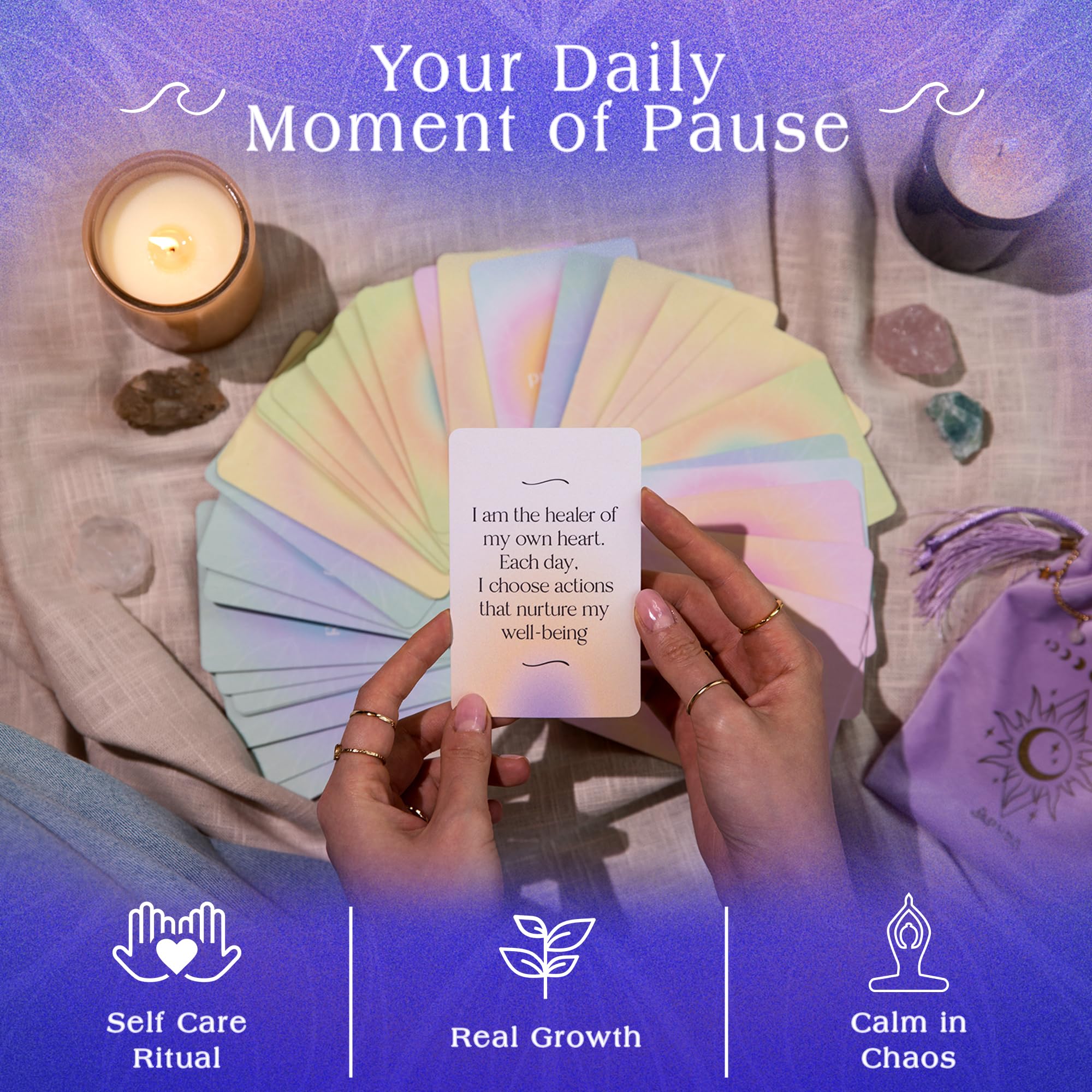 Mouna Mind yoga card during practice supports mindful breathing and focus.