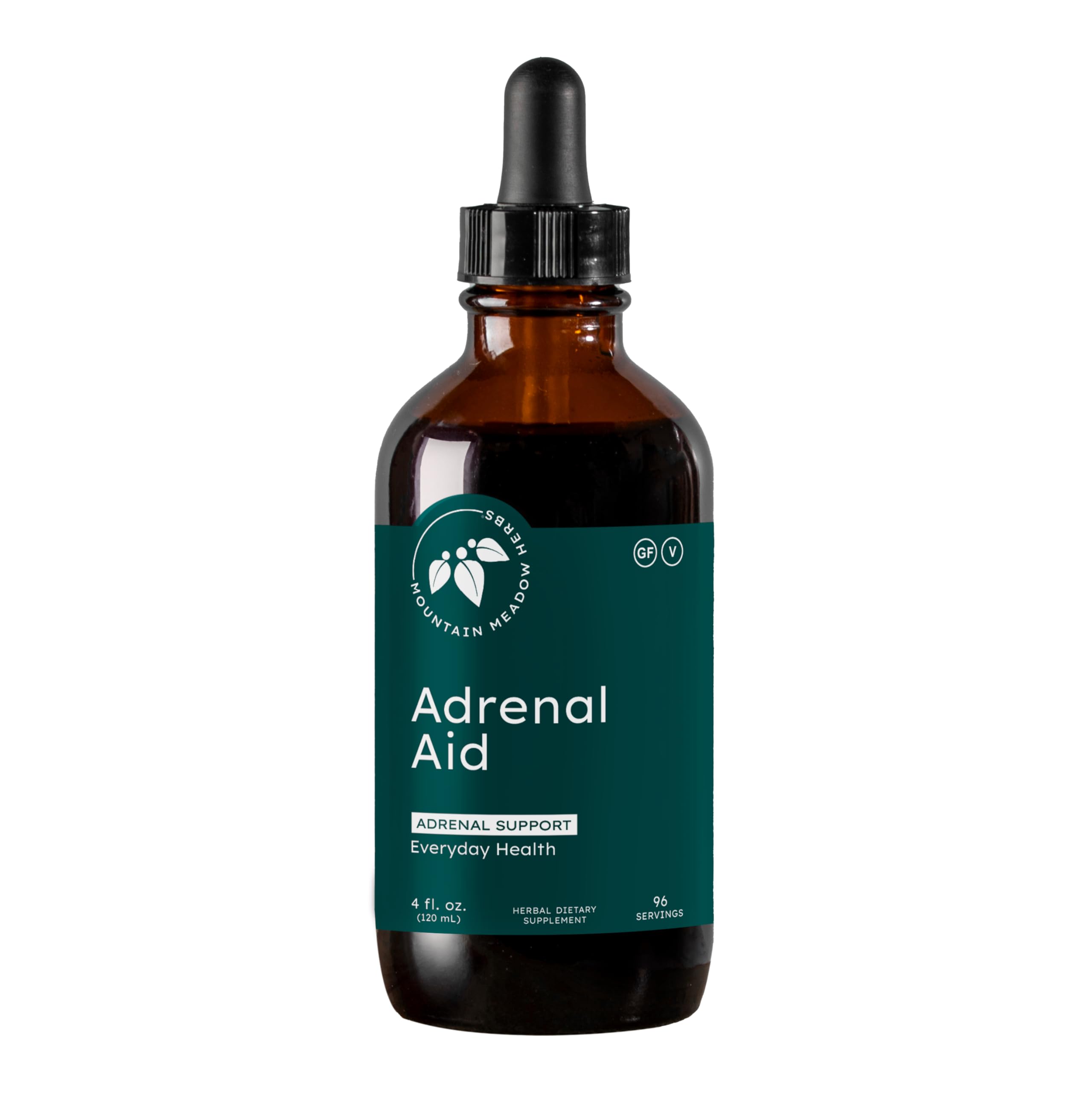 Mountain Meadow Adrenal Aid bottle shows the original formula for daily energy support.