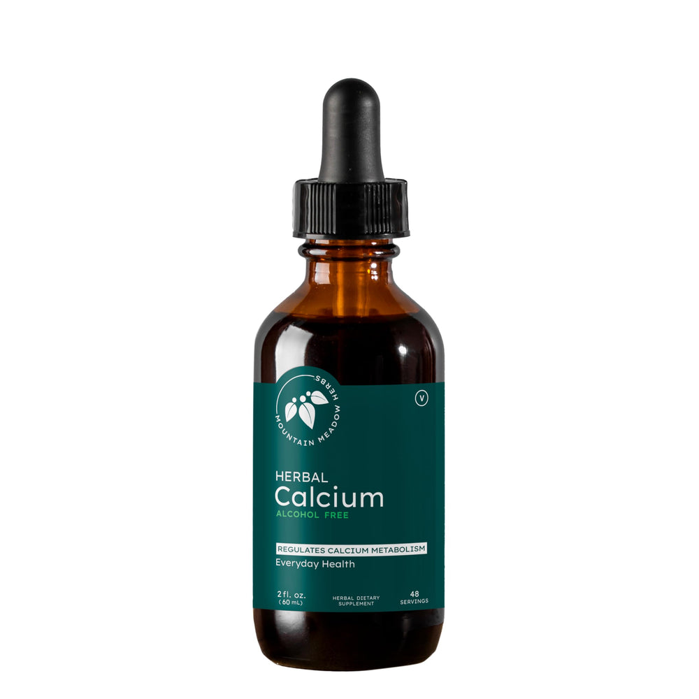 Mountain Meadow Herbs Herbal Calcium bottle front shows vegan calcium for bone support potential