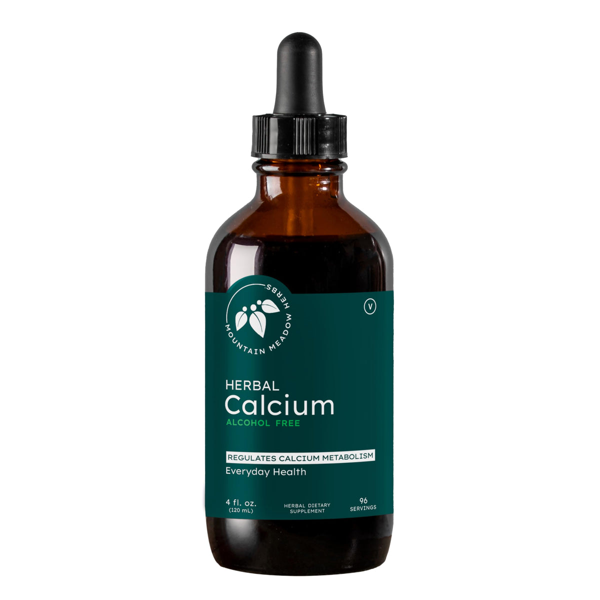 Mountain Meadow Herbs Herbal Calcium bottle pour shows convenient liquid dosing for bone support