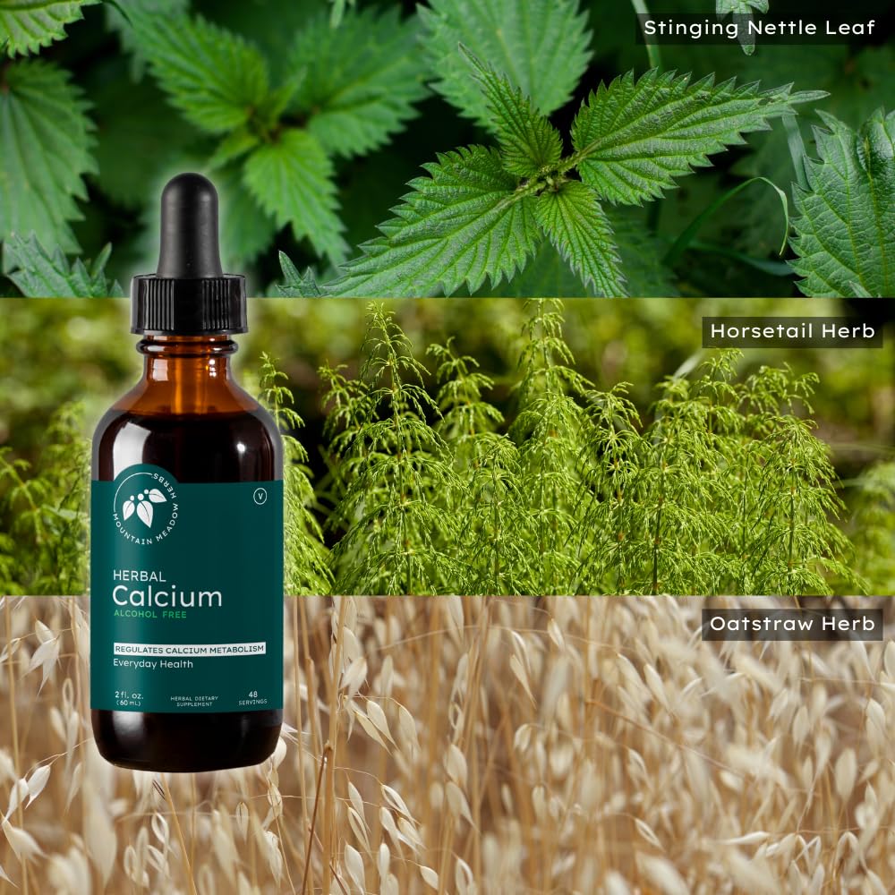 Mountain Meadow Herbs Herbal Calcium kids dosing bottle shows family-friendly use