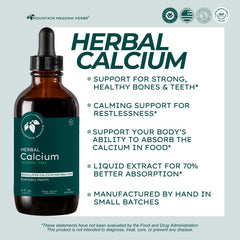Mountain Meadow Herbs Herbal Calcium label scan highlights plant-based minerals and chamomile blends
