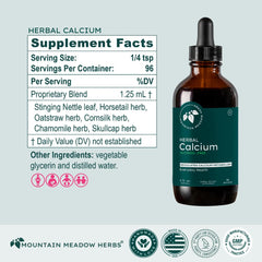 Mountain Meadow Herbs Herbal Calcium liquid bottle close-up shows high absorption formula