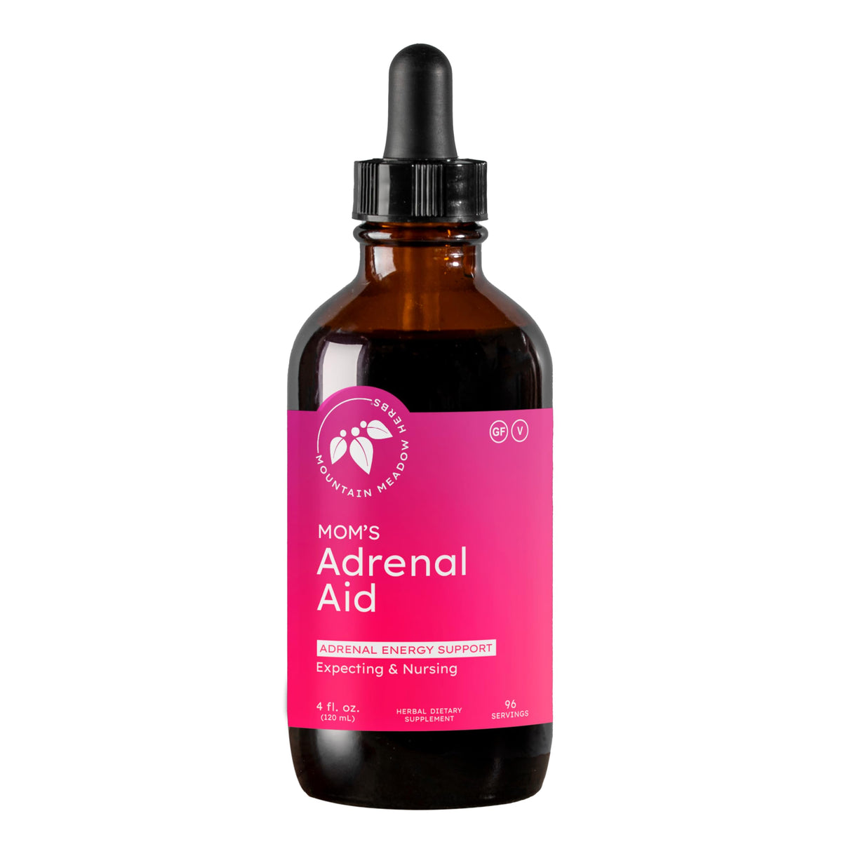 Mountain Meadow Herbs Mom's Adrenal Aid bottle pour for easy energy support.