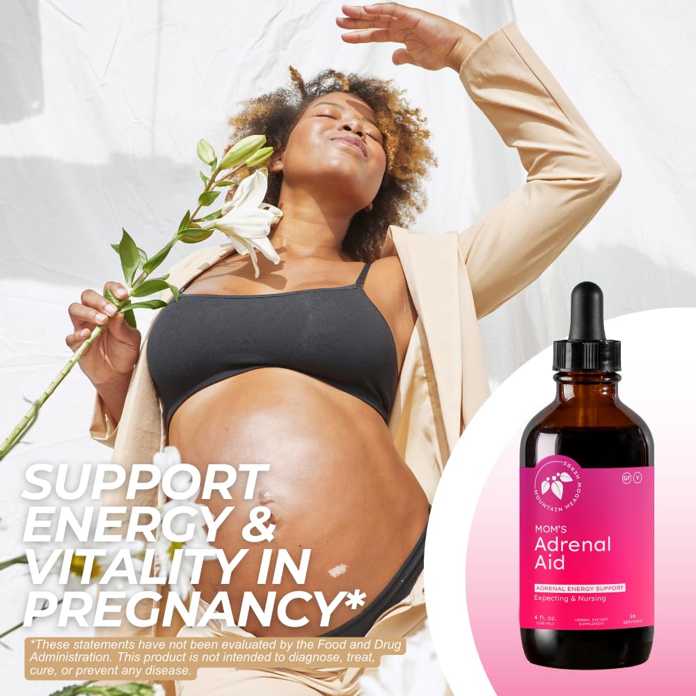 Mountain Meadow Herbs Mom's Adrenal Aid dropper in use promotes stress resilience and daily stamina.