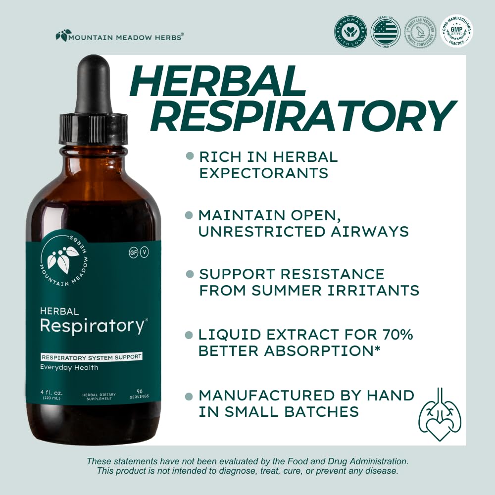 Mountain Meadow Herbs respiratory bottle back label detailing ingredients and usage.