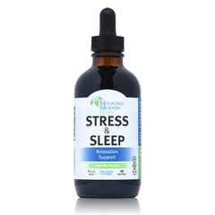 Mountain Meadow Herbs Stress & Sleep bottle pour supports a calm evening routine