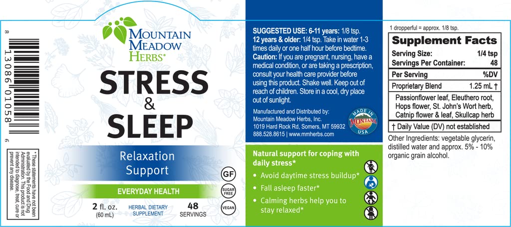 Mountain Meadow Herbs Stress & Sleep liquid dropper for easy nightly use