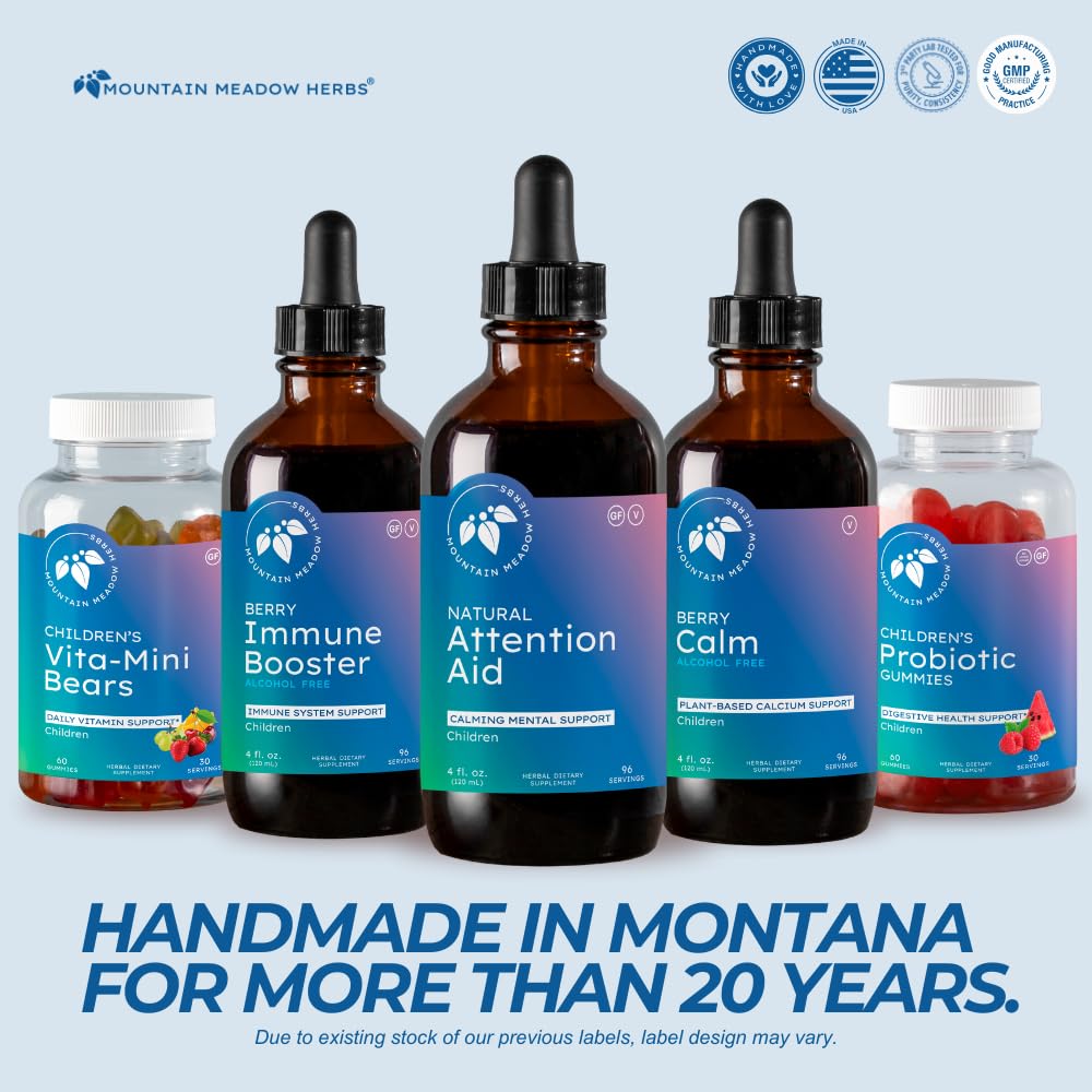Mountain Meadow Kids Attention-Aid on-the-go packaging for school mornings.