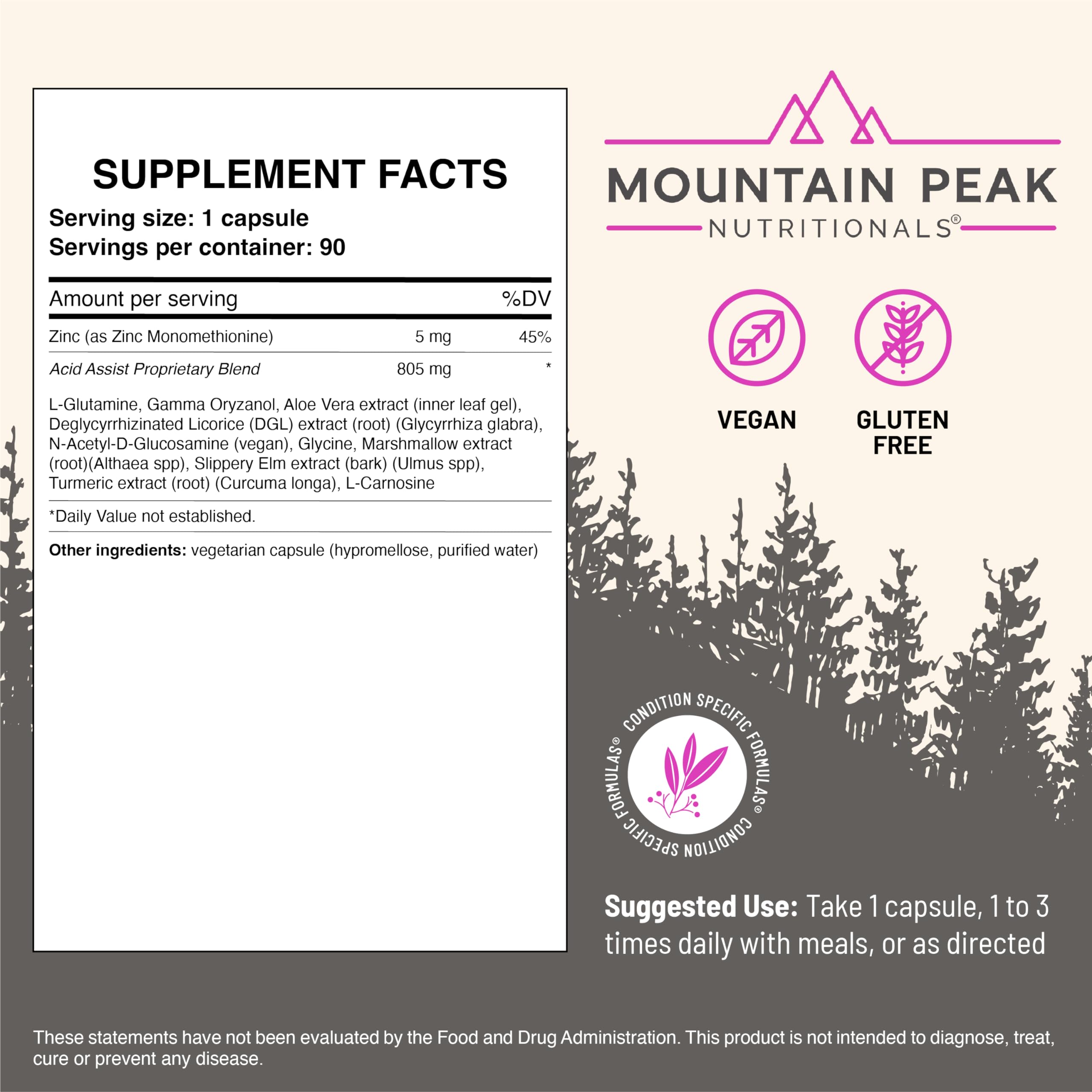 Mountain Peak Acid Assist label details highlight key ingredients.