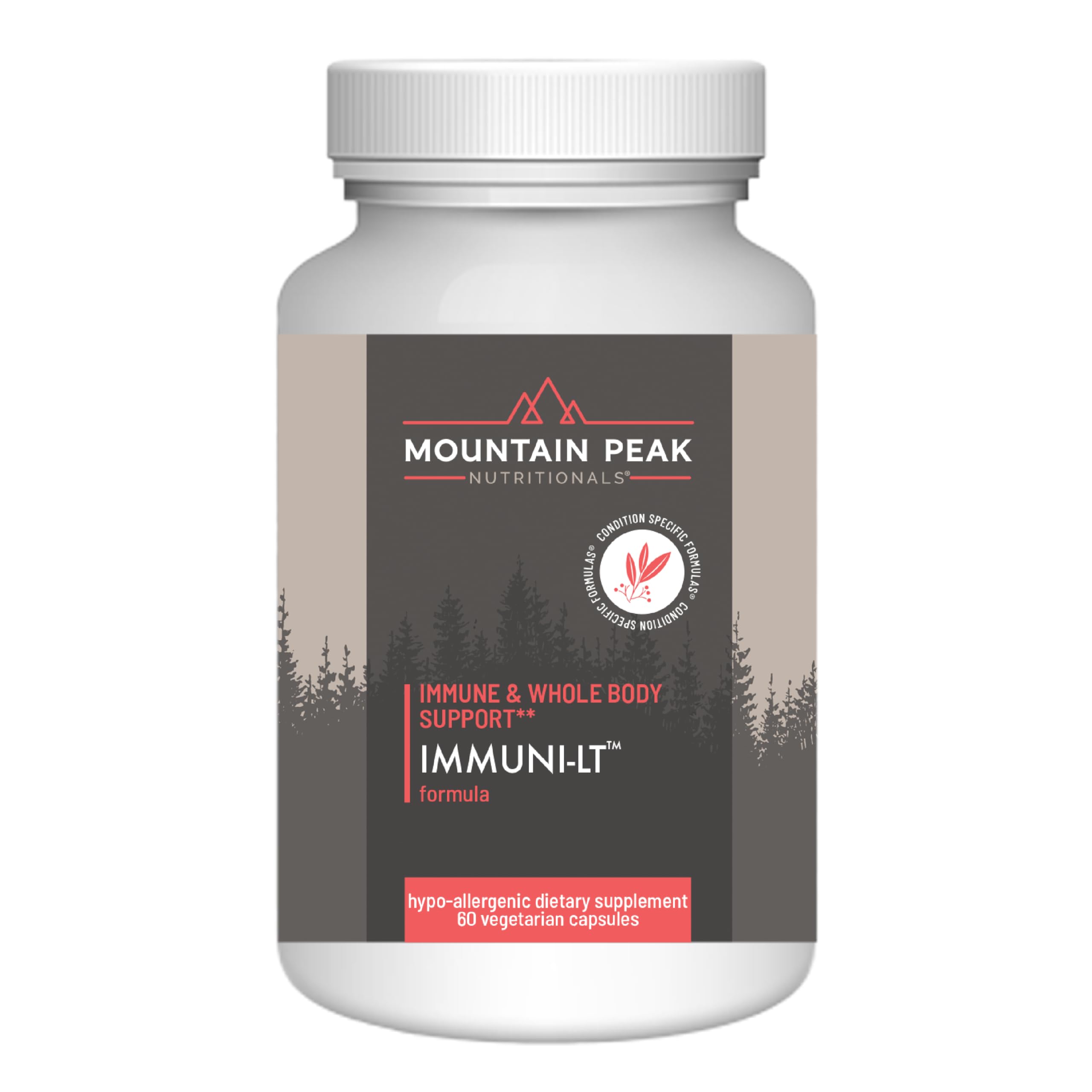 Mountain Peak Immuni-LT bottle front promoting daily immune support.