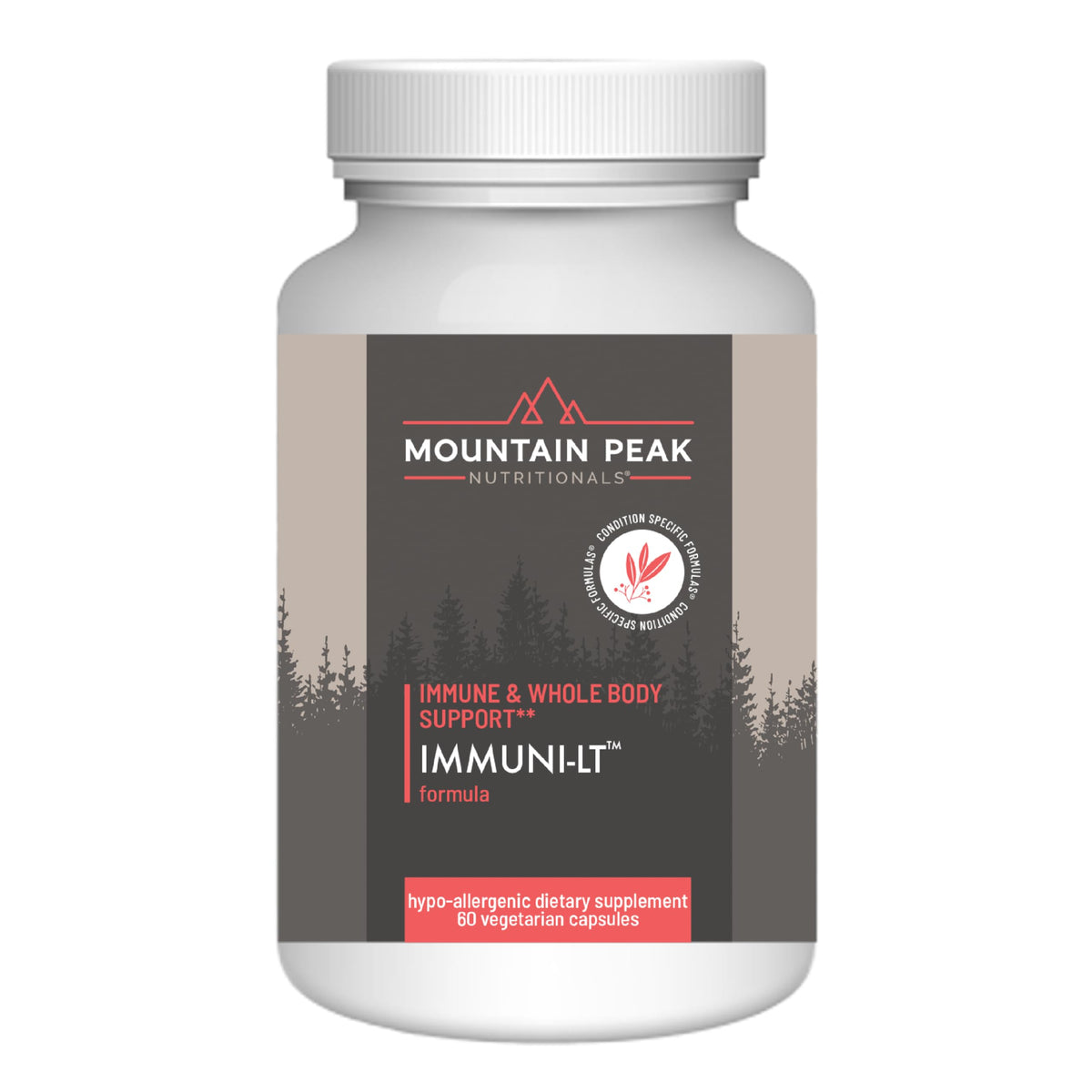 Mountain Peak Immuni-LT bottle front promoting daily immune support.