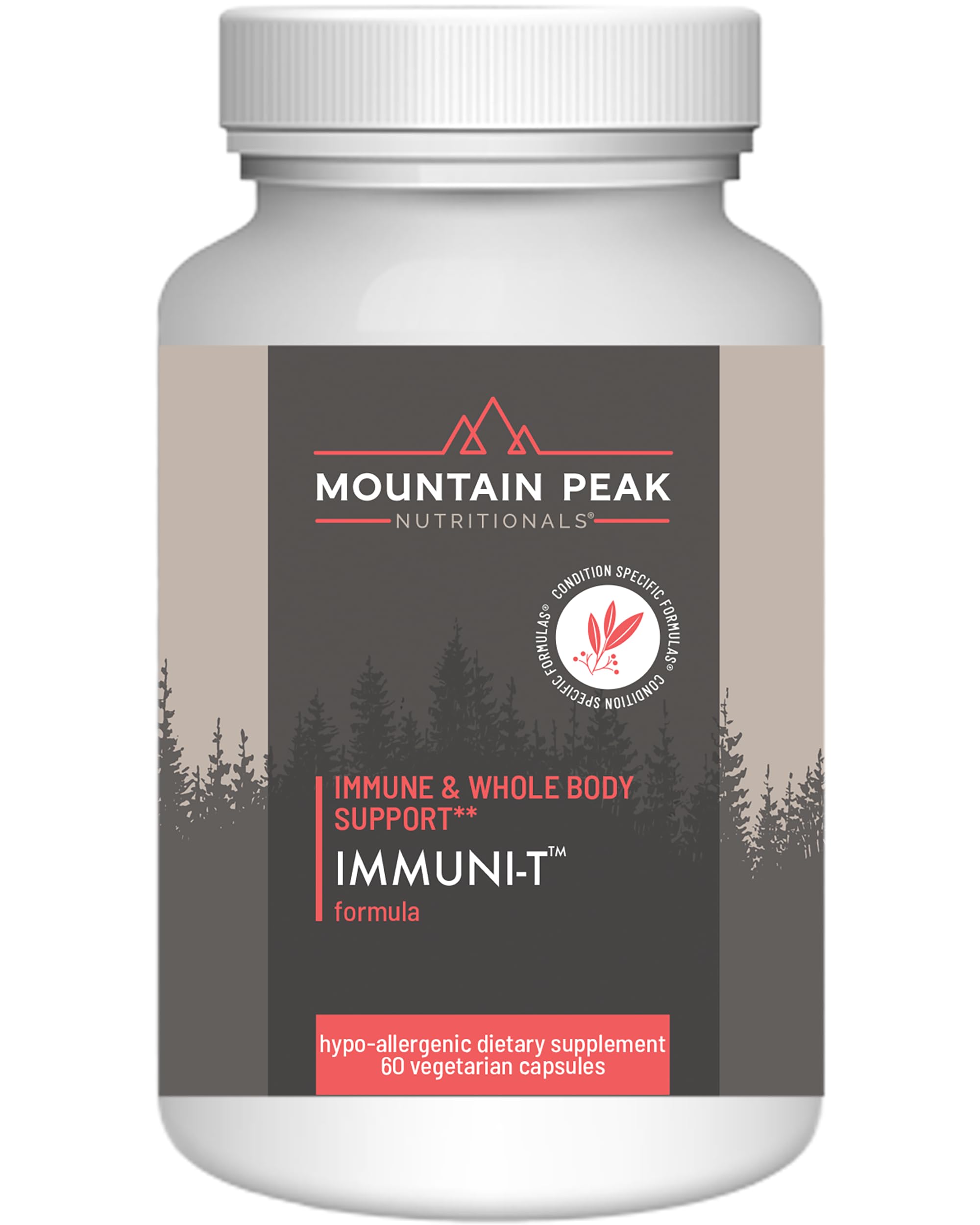 Mountain Peak Immuni-T bottle front shows daily immune support potential.