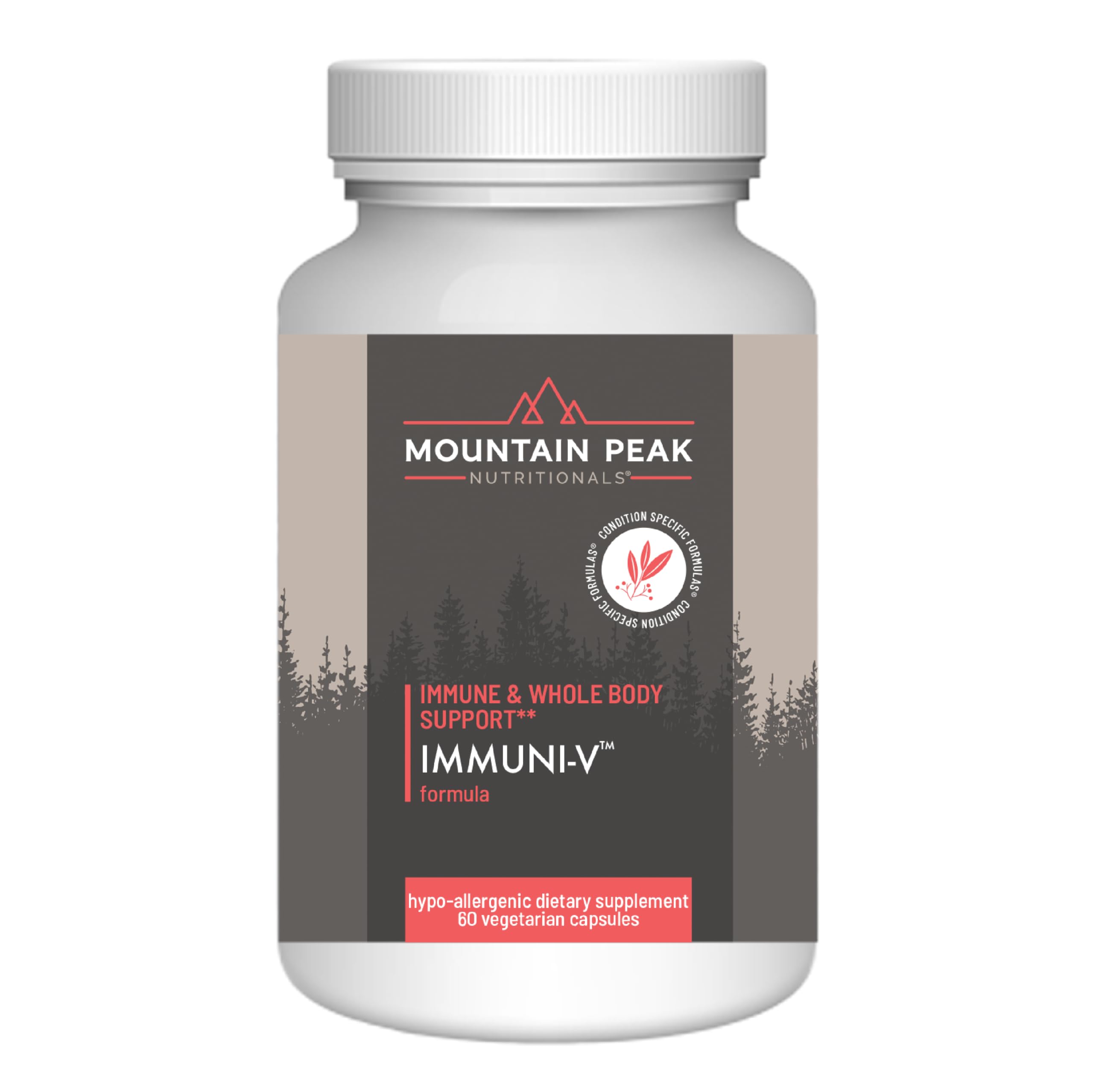 Mountain Peak Immuni-V bottle front for daily immune support and wellness.
