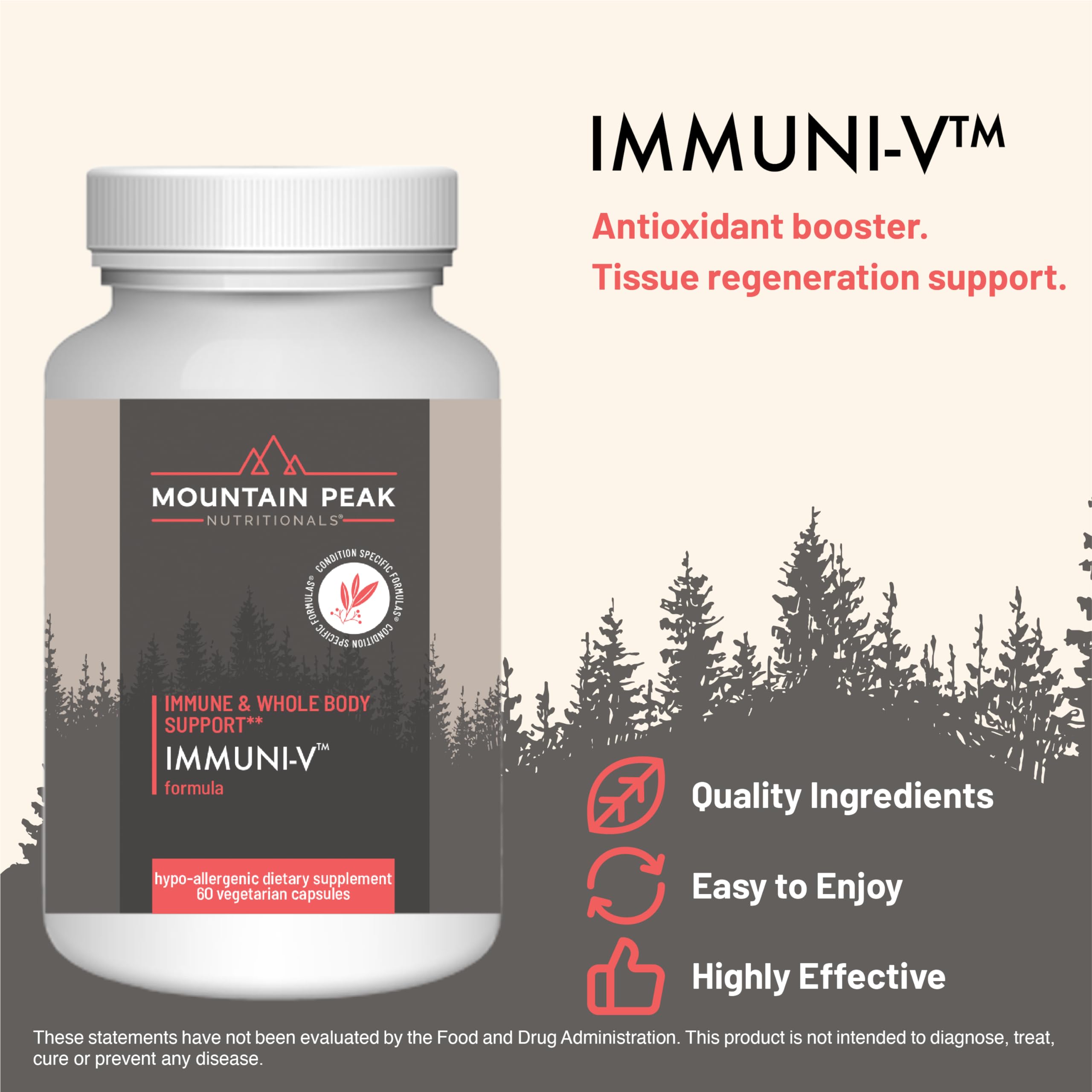 Close-up of Mountain Peak Immuni-V capsules for easy daily use.