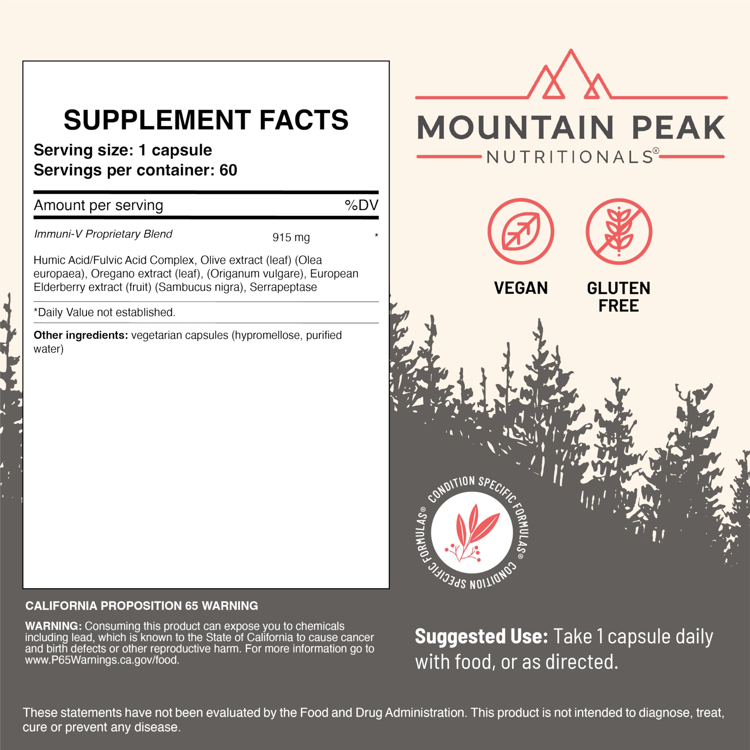 Ingredients: elderberry and olive leaf in Immuni-V featured for antioxidants.