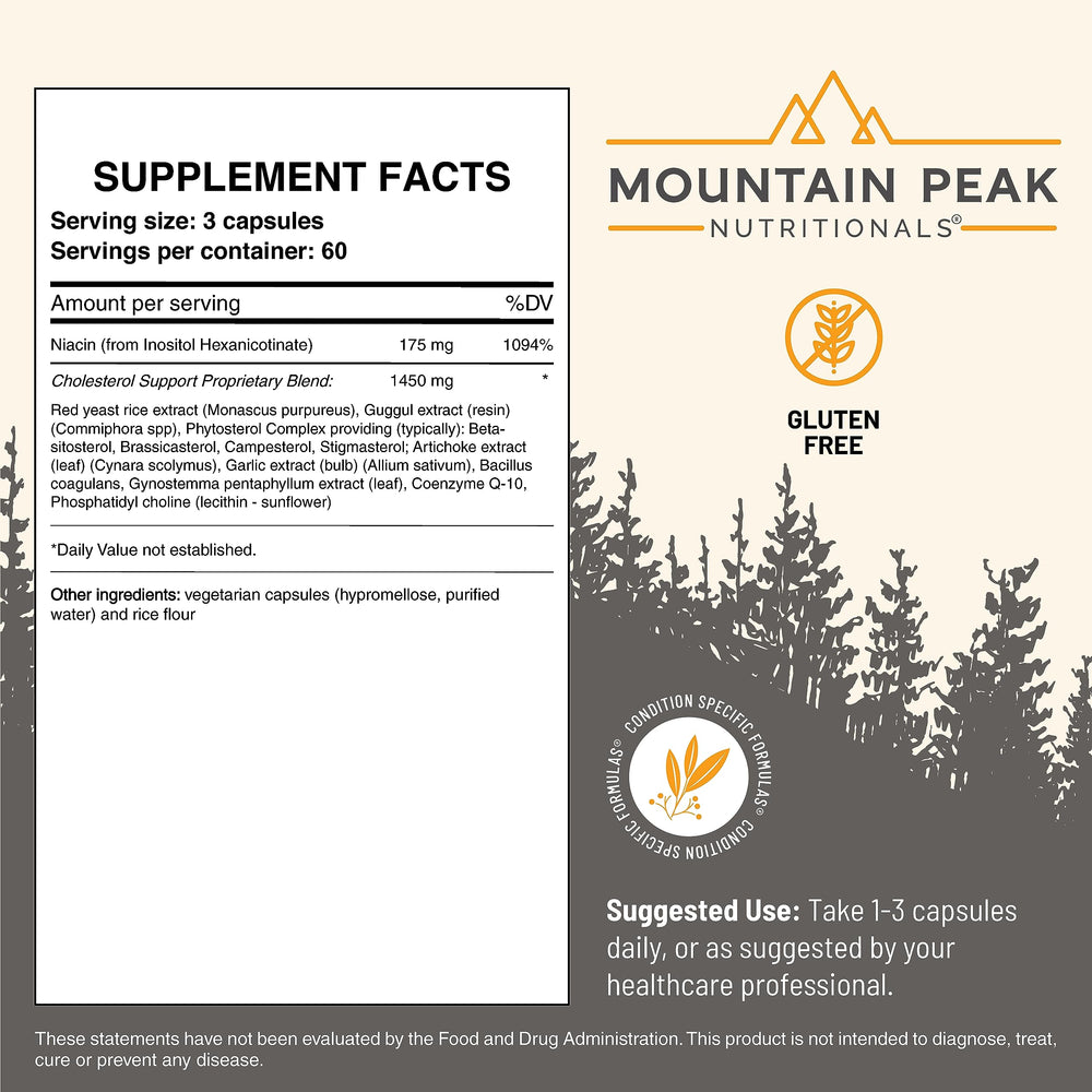 Mountain Peak Nutritionals red yeast rice ingredient on label highlighting lipid-friendly benefits.