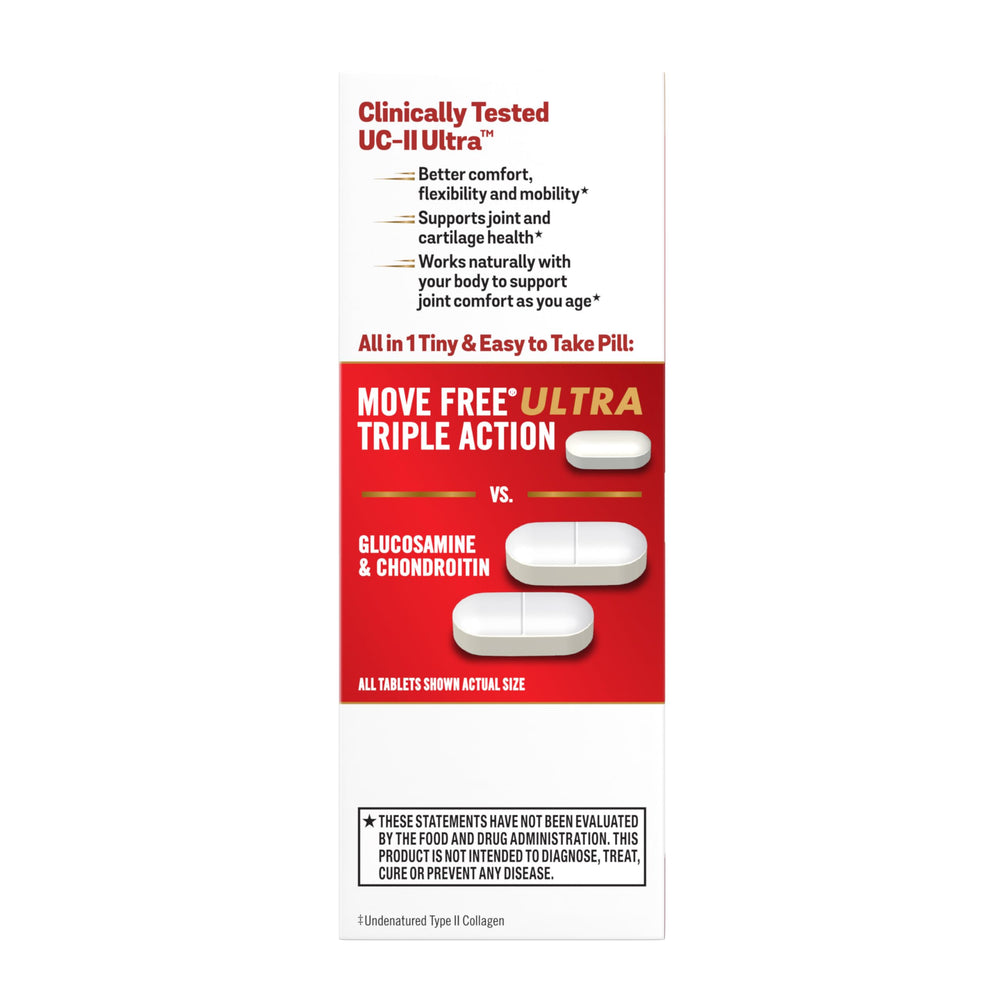 Move Free Ultra bottle in hand suggests easy one-per-day regimen.