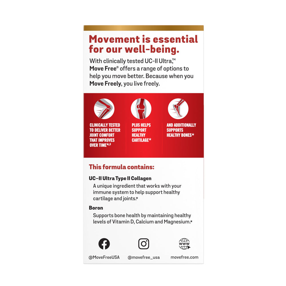 Move Free Ultra hyaluronic acid illustration highlights joint lubrication and fluid comfort.