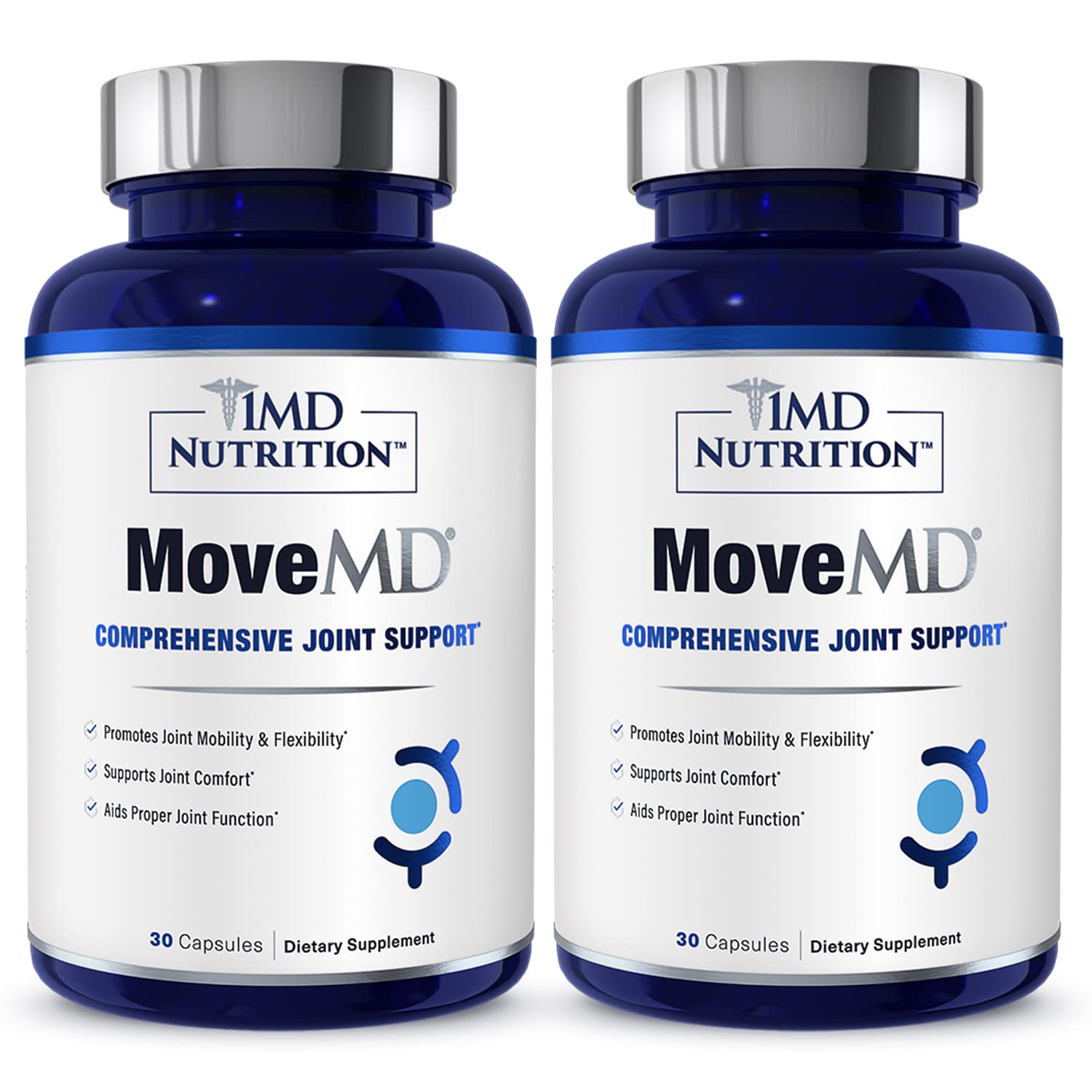 MoveMD bottle front with a 2-pack display for daily joint support.