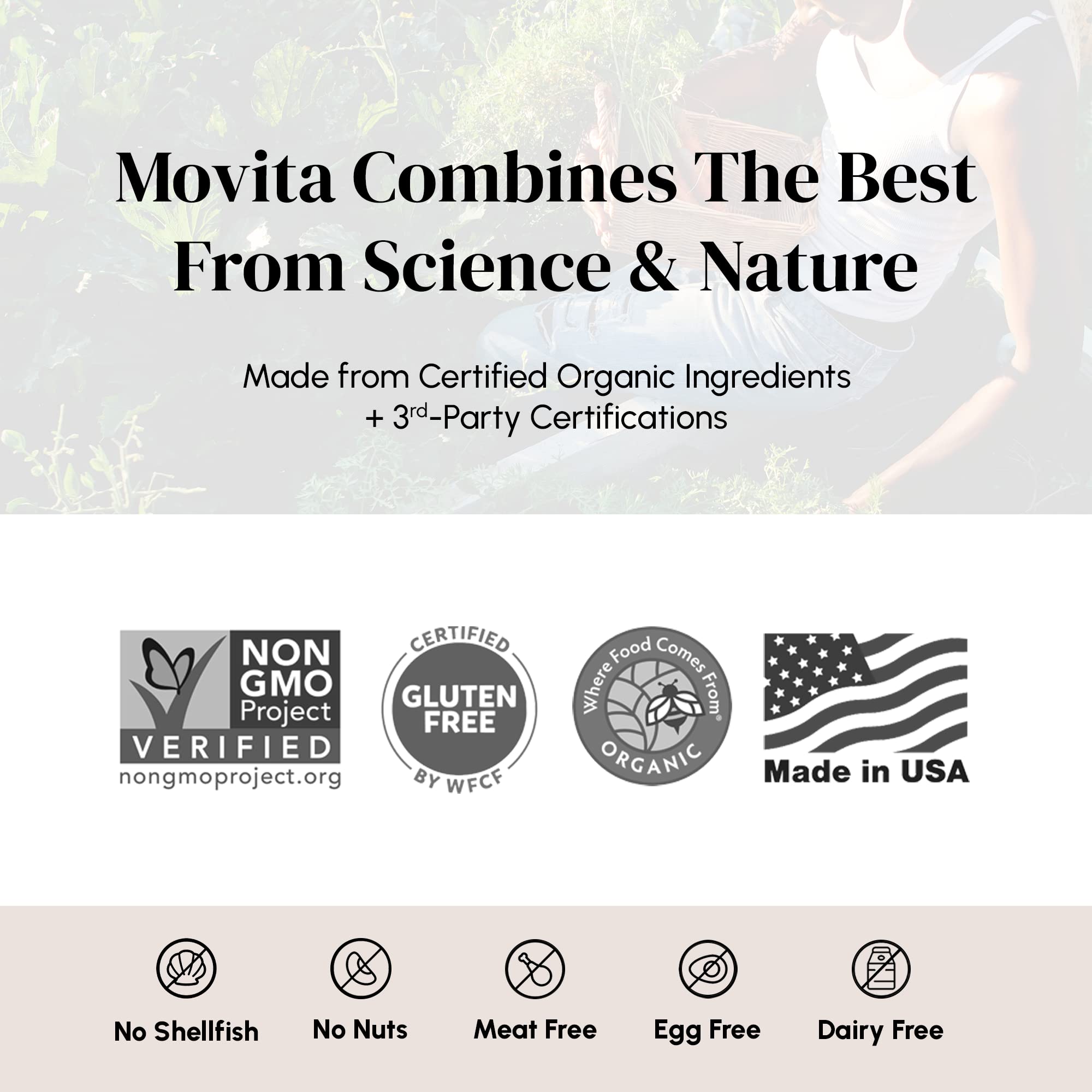 Movita ingredients sourcing on organic farm emphasizes sustainability.