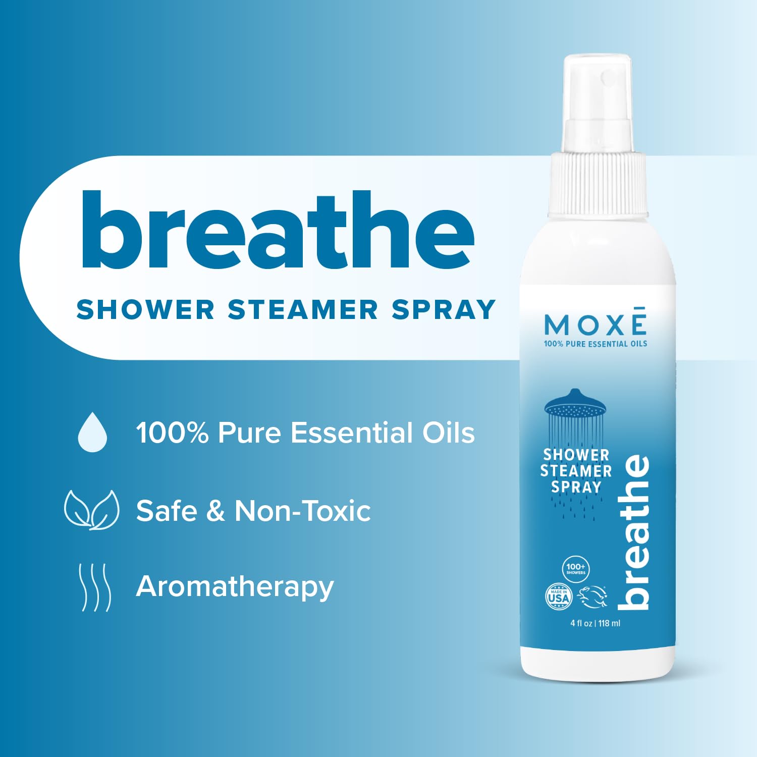 MOXE Breathe spray into shower steam for uplifting ease.