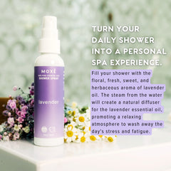 MOXE diffuser with lavender oil creating room-filling calming scent.