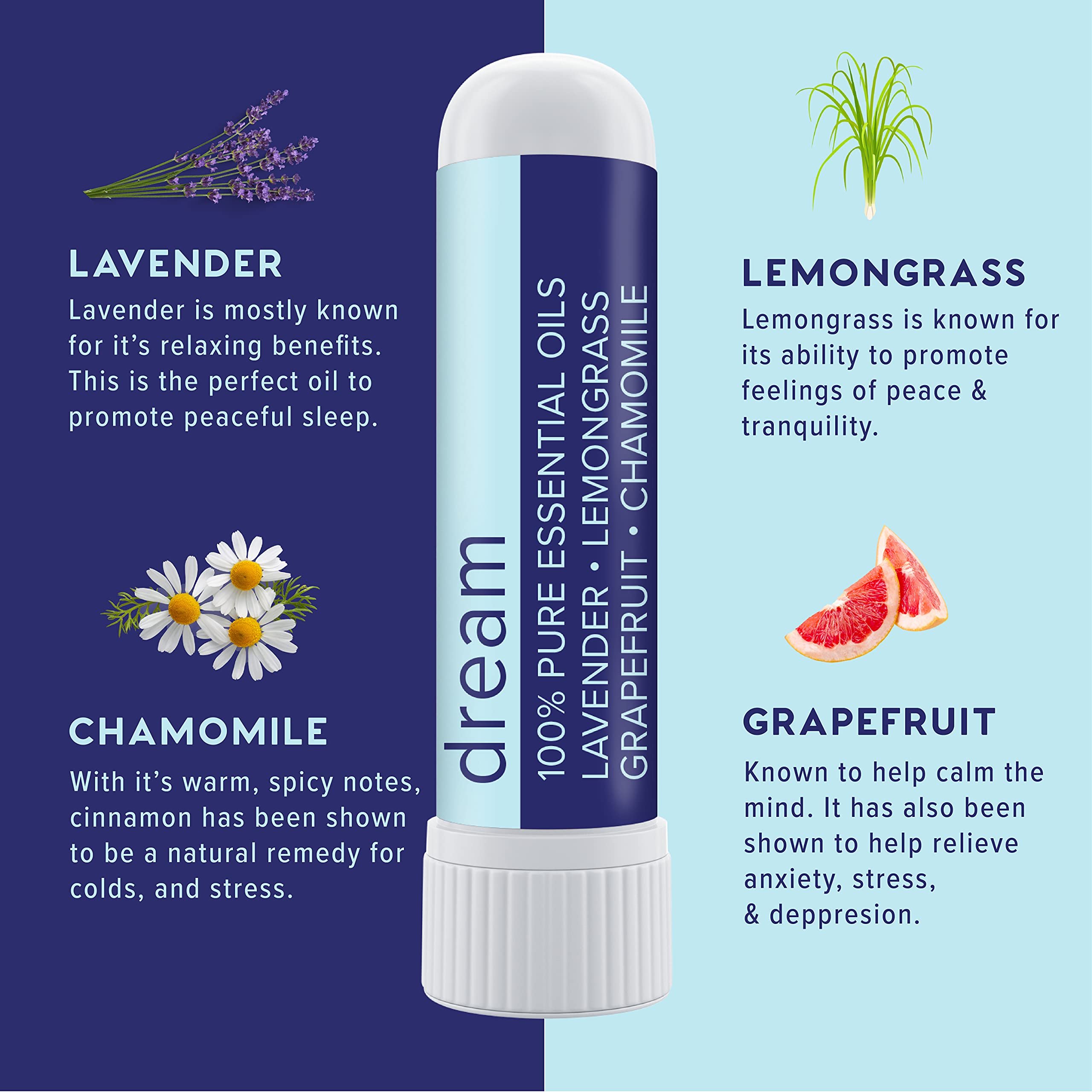 MOXE Dream nasal inhaler highlights chamomile notes aiding gentle tension release.
