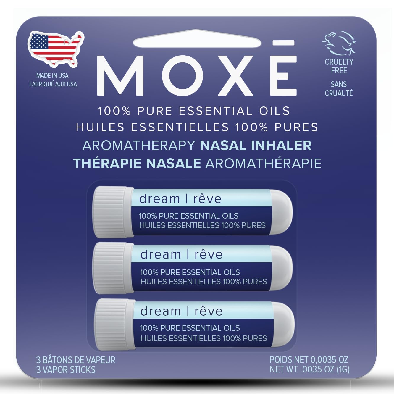 MOXE Dream nasal inhaler packaging signals a convenient nightly ritual for calm.