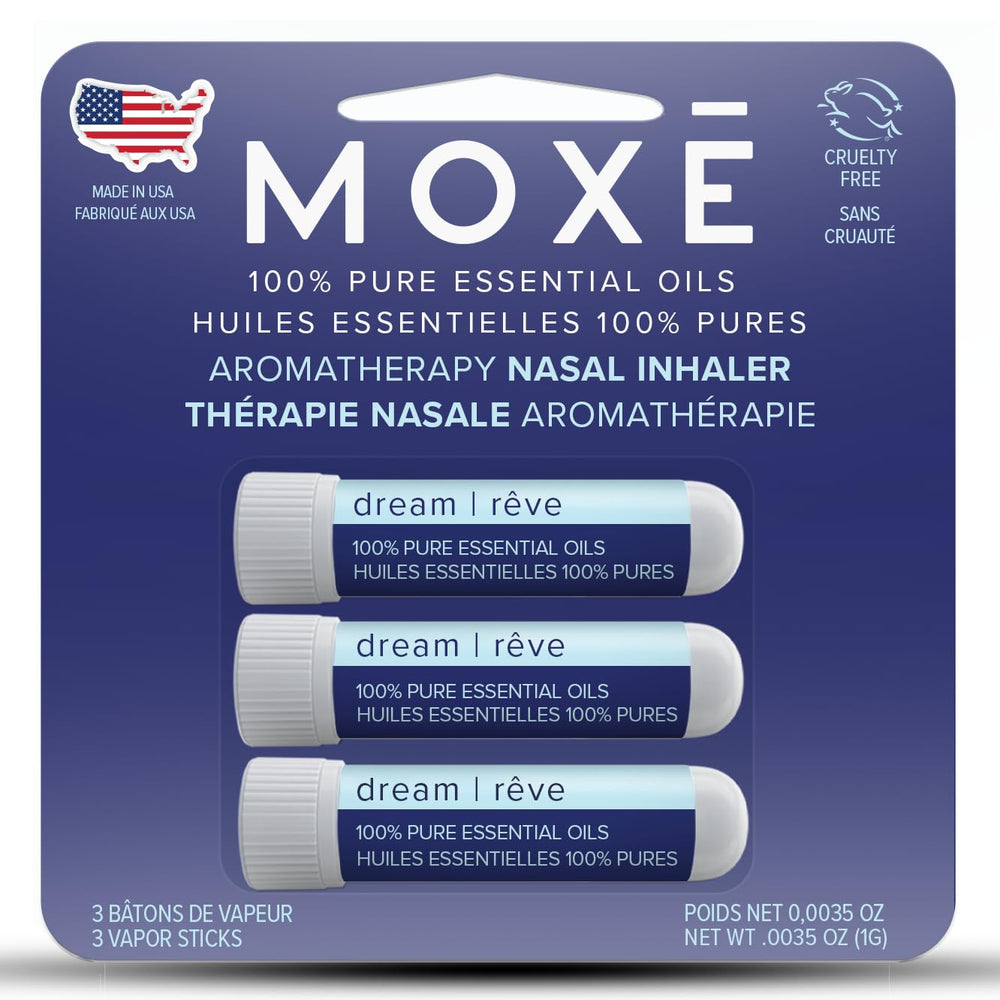 MOXE Dream nasal inhaler packaging signals a convenient nightly ritual for calm.