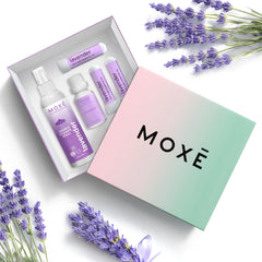 MOXE Lavender aromatherapy gift set image showcasing a calming lavender routine.